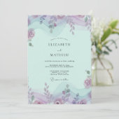 Minze Amethyst Laub Eukalyptus Hochzeit Einladung (Stehend Vorderseite)