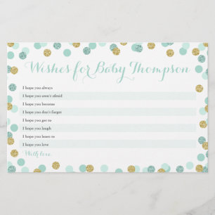 Minze and Gold Baby Dusche Wünsche für Babykarten
