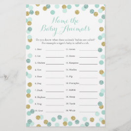Minze and Gold Baby Shower Baby Animal Name Game