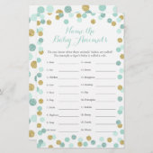 Minze and Gold Baby Shower Baby Animal Name Game (Vorne/Hinten)