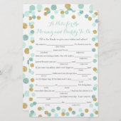 Minze and Gold Glitzer Baby Shower Addon Game Card (Vorne/Hinten)