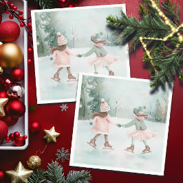 Minze and Pink Girls Skaten - Winterlandschaft Serviette