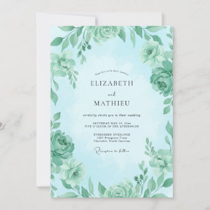 Minze Aqua Antike Rosenhochzeit Einladung