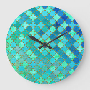 Minze Aqua Aquamarin Gold Oriental Marokkanisches  Große Wanduhr