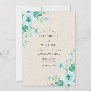Minze-Aqua-Blüten-Hochzeit Einladung