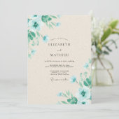 Minze-Aqua-Blüten-Hochzeit Einladung (Stehend Vorderseite)