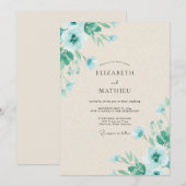 Minze-Aqua-Blüten-Hochzeit Einladung (Vorne/Hinten)