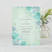 Minze Aqua Rose Hochzeit Einladung (Stehend Vorderseite)