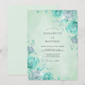 Minze Aqua Rose Hochzeit Einladung (Vorne/Hinten)