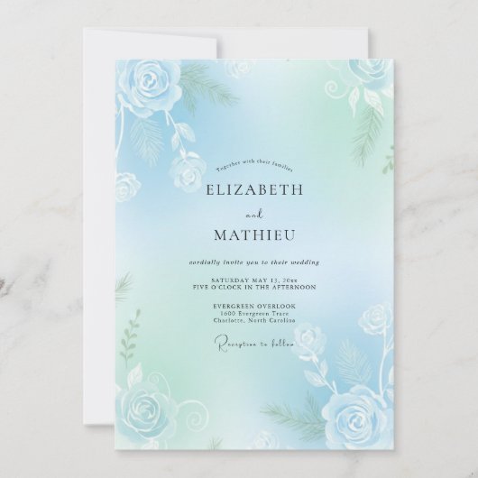 Minze Aqua Soft Rose Hochzeit Einladung (Vorderseite)