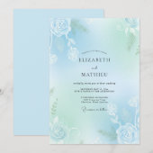 Minze Aqua Soft Rose Hochzeit Einladung (Vorne/Hinten)