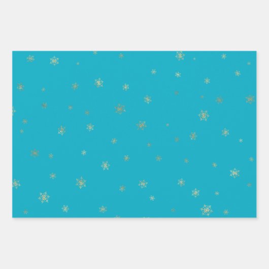 Minze Aqua Weihnachten Gold Schneeflocken Geschenkpapier Set (Vorderseite 3)