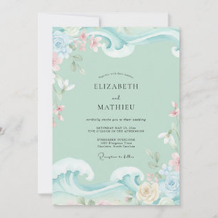 Minze-Aqua-Wildblumen-Hochzeit Einladung