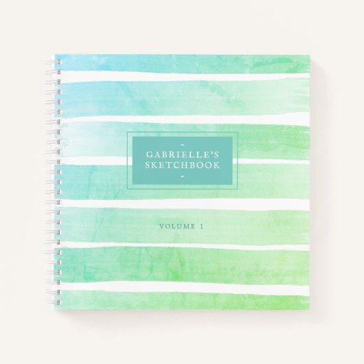 Minze Aquamarin Blue Sketchbook Ombre Streifen mit Notizblock (Vorderseite)