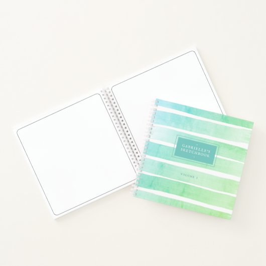 Minze Aquamarin Blue Sketchbook Ombre Streifen mit Notizblock (Innenseite)