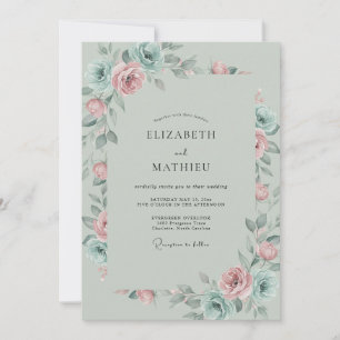 Minze-Aquamarin-Pfingstrosen-Hochzeit Einladung