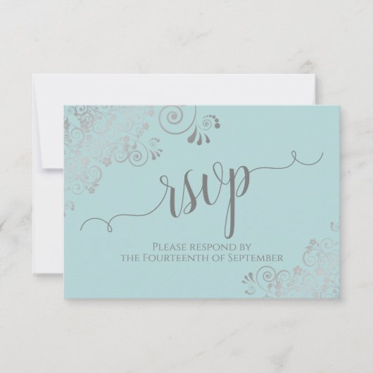 Minze Aquamarine Silberspitze Elegante Kalligraphi RSVP Karte (Vorderseite)