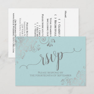 Minze Aquamarine Silberspitze Elegante Kalligraphi RSVP Karte