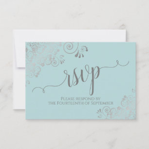 Minze Aquamarine Silberspitze Elegante Kalligraphi RSVP Karte