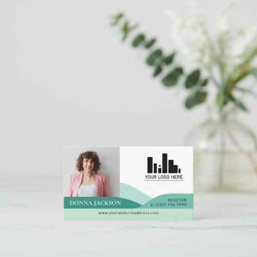 Minze & Aquamarine Slopes Realtor Foto & Logo Visitenkarte (Stehend Vorderseite)