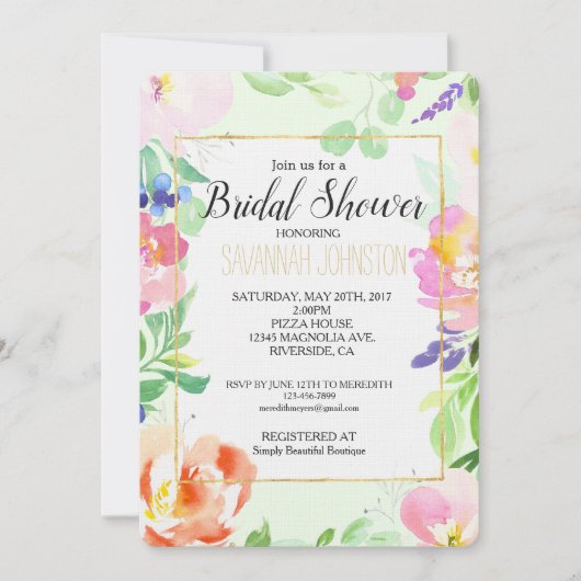 Minze Aquarellfarben Brautparty Einladung (Vorderseite)