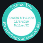 Minze Aufkleber für grüne Gastgeschenk Hochzeit<br><div class="desc">Minzgrün-weiße Aufkleber mit Gastgeschenk Hochzeit,  mit benutzerdefiniertem Text,  der um den äußeren Rand und in der Mitte verläuft. Personalisieren Sie alle Textfelder für Ihre Hochzeit.</div>