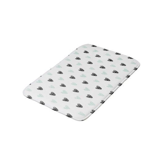 Minze & Black Hearts Doodles Muster Bath Mat Badematte (Schrägansicht)