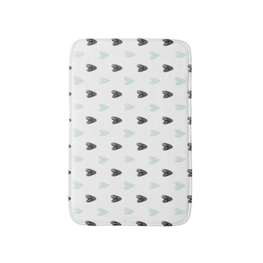 Minze & Black Hearts Doodles Muster Bath Mat Badematte (Vorderseite Vertikal)