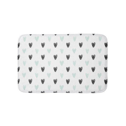 Minze & Black Hearts Doodles Muster Bath Mat Badematte (Vorderseite)