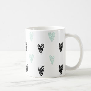 Minze & Black Hearts Doodles Muster Girly Tasse