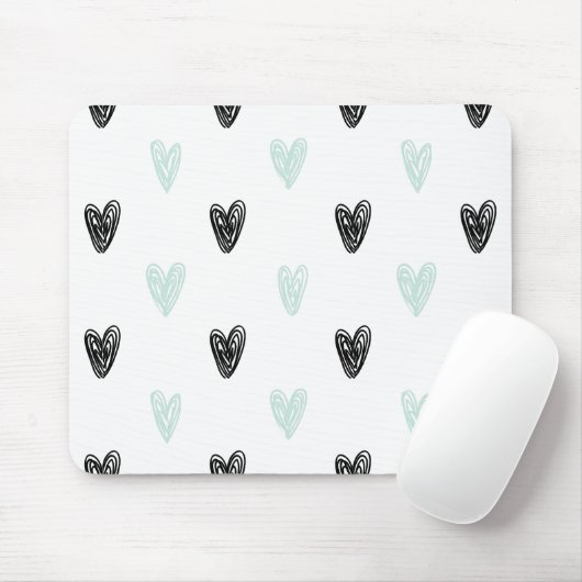 Minze & Black Hearts Doodles Muster Mousepad (Mit Mouse)