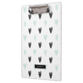 Minze & Black Hearts Doodles Muster Personalisiert Klemmbrett (Links)