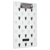 Minze & Black Hearts Doodles Muster Personalisiert Klemmbrett (Rechts)