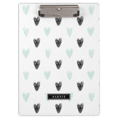 Minze & Black Hearts Doodles Muster Personalisiert Klemmbrett (Vorderseite)