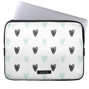 Minze & Black Hearts Doodles Muster Personalisiert Laptopschutzhülle