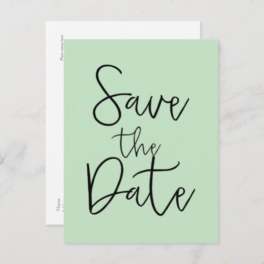 Minze & Black SAVE THE DATE Moderne Script Postkar Ankündigungspostkarte (Vorne/Hinten)