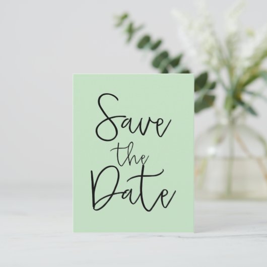 Minze & Black SAVE THE DATE Moderne Script Postkar Ankündigungspostkarte (Stehend Vorderseite)