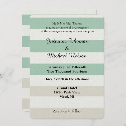 Minze, bleiche und weiße Streifen Einladung (Vorne/Hinten)