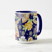 Minze Blue Gold Blume Schönes japanisches Muster Tasse (VorderseiteRechts)