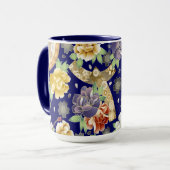 Minze Blue Gold Blume Schönes japanisches Muster Tasse (Vorderseite Links)