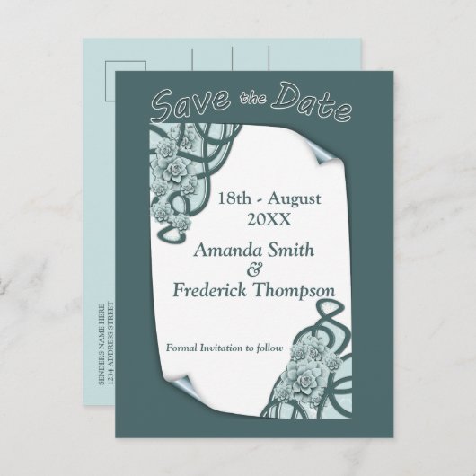 Minze Blue to Pine Green Succulcules Save the Date Ankündigungspostkarte (Vorne/Hinten)