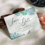 Minze Blumensukkulente. Winterkaktushochzeit Save The Date<br><div class="desc">Wasserfarbenprächtige Blumensukkulente Save the Date mit elegantem Drehbuch für Winterhochzeiten.</div>