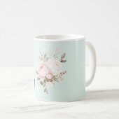 Minze Blush Pink Weiße Rosenblüten Kaffeetasse (VorderseiteRechts)