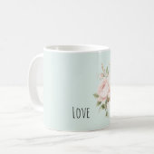 Minze Blush Pink Weiße Rosenblüten Kaffeetasse (Vorderseite Links)