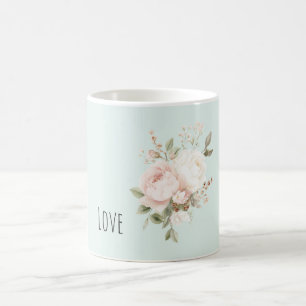 Minze Blush Pink Weiße Rosenblüten Kaffeetasse