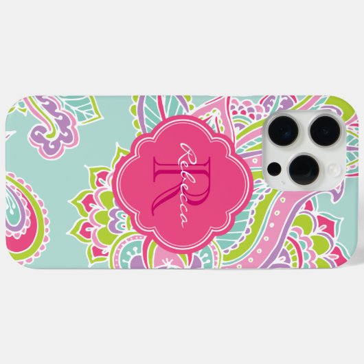 Minze Bohemisch Paisley Custom Monogram Case-Mate iPhone Hülle (Rückseite (Horizontal))