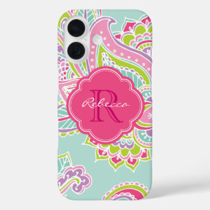 Minze Bohemisch Paisley Custom Monogram iPhone 16 Hülle