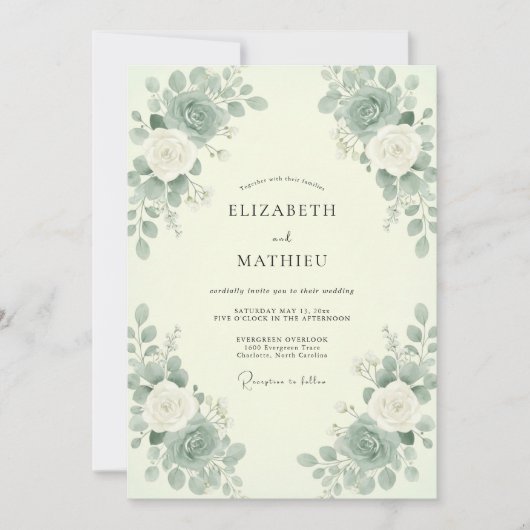 Minze Celadon Eukalyptus Hochzeit Einladung (Vorderseite)