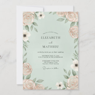 Minze Champagner Anemone Hochzeit Einladung