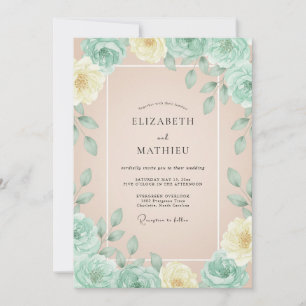 Minze Champagner Blüten Hochzeit Einladung